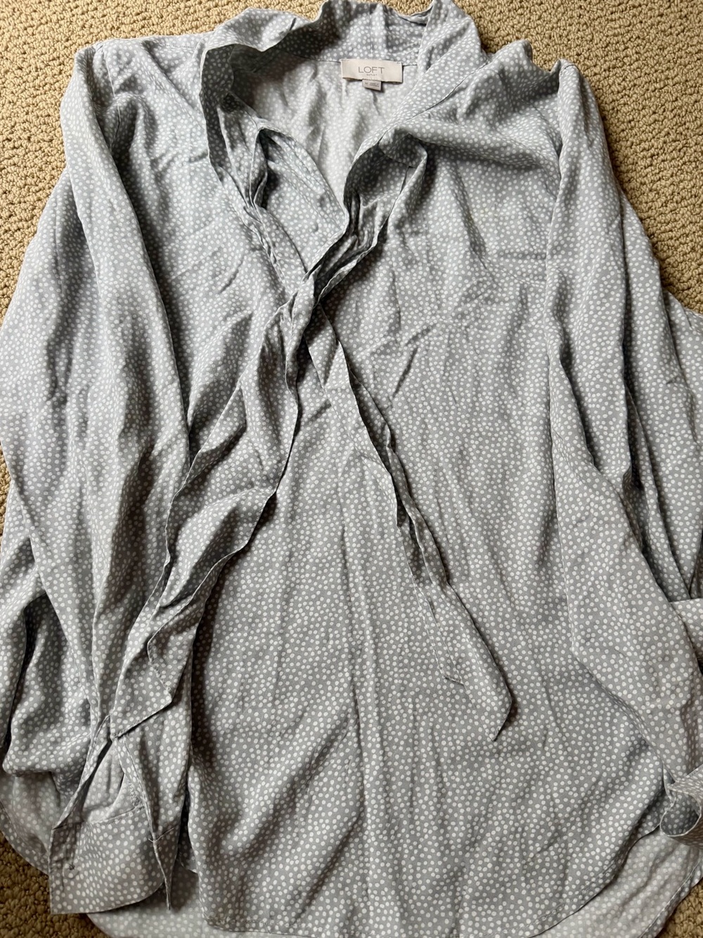LOFT Gray and White Polka Dot Blouse